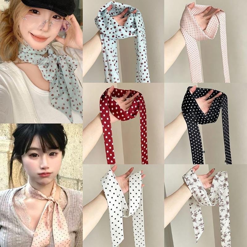 Head Wrap Turban - 폴카 도트 꽃무늬 프린트 실크 스카프