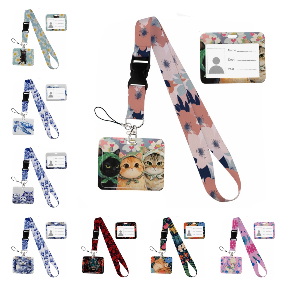 Lanyard Badge Holder - 꽃 속의 작은 동물 프린트 리본