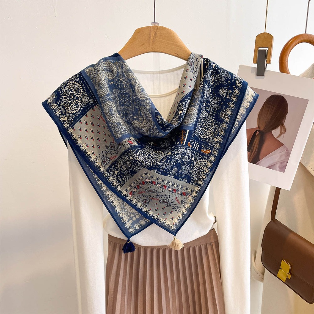 태슬 스카프 여성용 스퀘어 코튼 느낌 숄 랩스 푸라르  - Ascot Neck Scarf 리뷰 및 가격