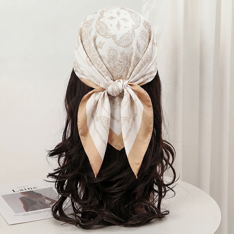 빈티지 베이지 페이즐리 프린트 스퀘어 스카프 새틴 실크 - Head Wrap Turban 리뷰 및 가격