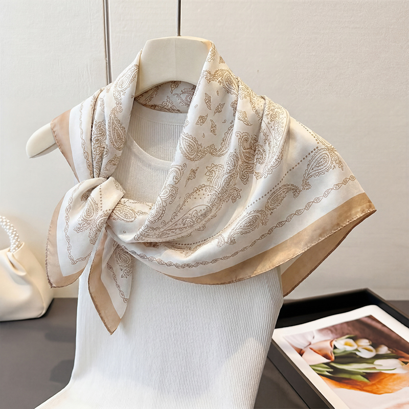 빈티지 베이지 페이즐리 프린트 스퀘어 스카프 새틴 실크 - Head Wrap Turban 리뷰 및 가격